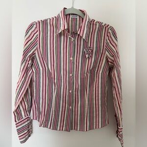 Vintage German Brand Hirsch Striped Button-Up Shirt in Pink and White Medium